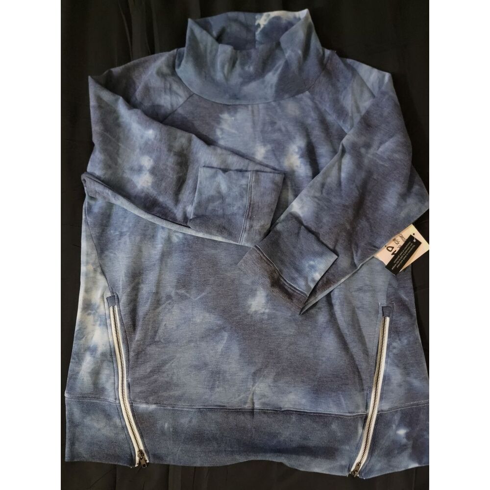 🆕️👕 SWEATSHIRT PROJECT - Cowl Neck Tie Die Sweatshirt, Blue/Wht, Sz XL